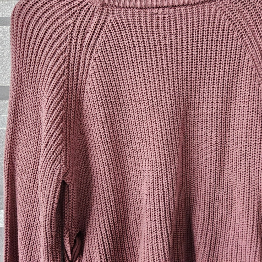 Moon & Madison Knit Sweater Lace-Up Long Sleeve Casual Mauve Size L - Picture 4 of 10
